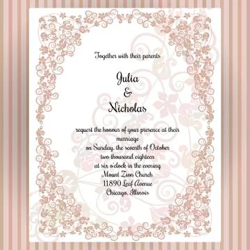 Wedding card template with frame and elegant design Stock Illustration