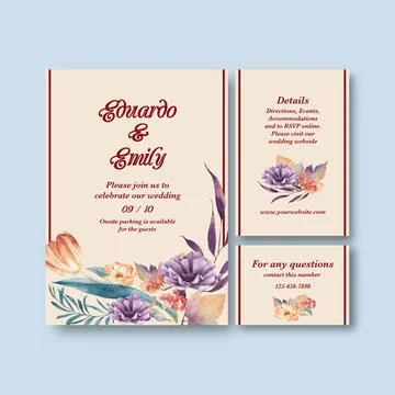 Wedding card template with rustic fall foliage concept,watercolor style Stock Illustration