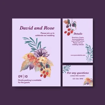 Wedding card template with rustic fall foliage concept,watercolor style Stock Illustration