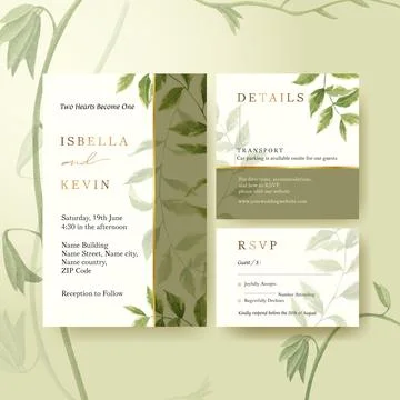 Wedding card template with spring bright concept design watercolor illustrati Stock Illustration