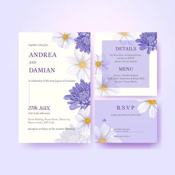 Wedding card template with spring bright concept design watercolor illustrati Stock Illustration