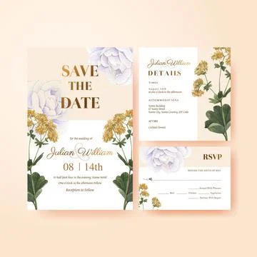 Wedding card template with spring flower concept,watercolor style Stock Illustration