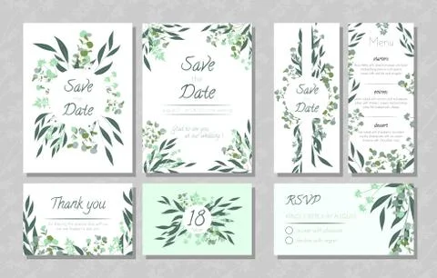 Wedding Cards with Eucalyptus. Illustrazione stock