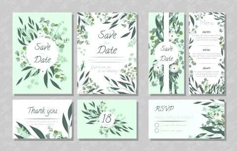 Wedding Cards with Eucalyptus. Stock Illustration