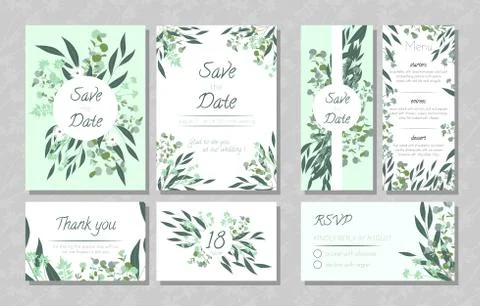 Wedding Cards with Eucalyptus. Stock Illustration