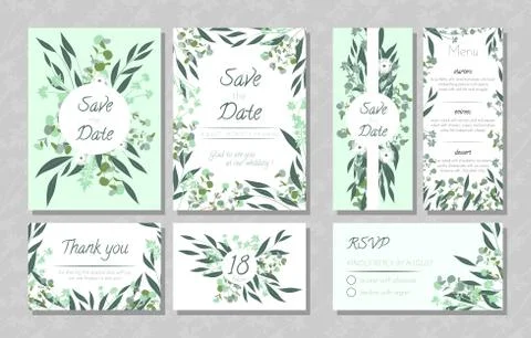 Wedding Cards with Eucalyptus. Stock Illustration