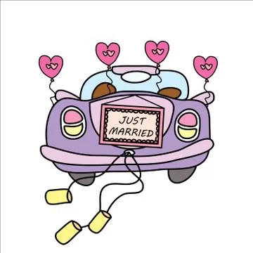 Wedding car,just married, Stock Illustration
