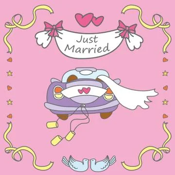 Wedding car,just married Stock Illustration