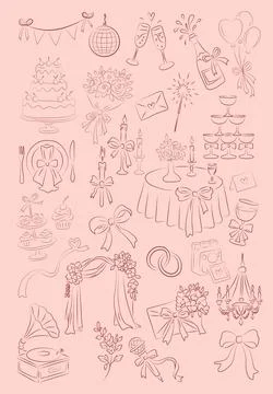 Wedding Celebration Doodles 스톡 일러스트
