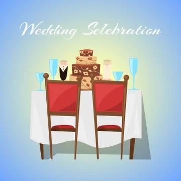 Wedding celebration in restaurant banner with ceremony and gala reception vector Stock Illustration