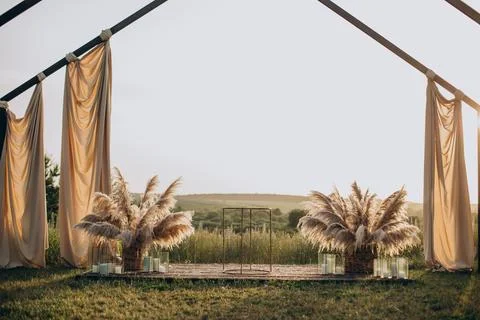 Wedding ceremoby decorations and elements in boho style Stock Photos