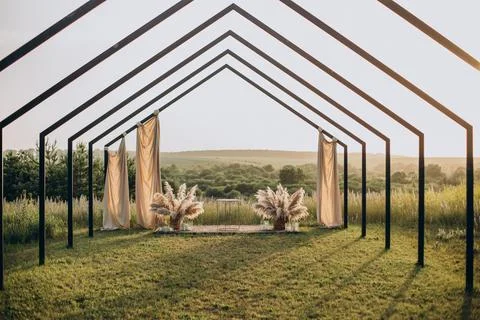 Wedding ceremoby decorations and elements in boho style Stock Photos