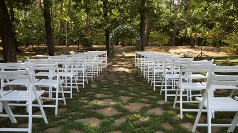 Wedding ceremony on the background of the forest, wedding decor, wedding arch. Stock Footage 281694110
