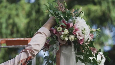 Wedding ceremony decorated arch Stock Footage 100638599