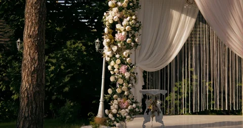 Wedding ceremony decoration in the forest. Stock Footage 130049335