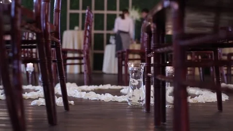 Wedding ceremony decoration indoors Stock Footage