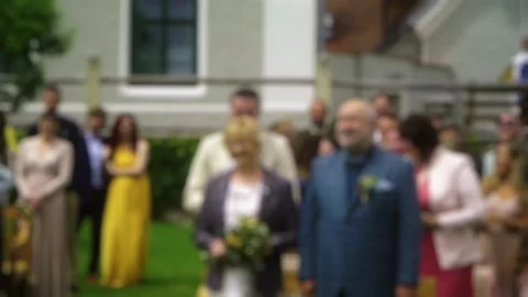 The wedding ceremony. The guests are watching the newlyweds. wedding guests. blu Stock Footage 279719735