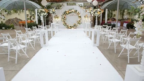 Wedding ceremony outside the restaurant. Stock Footage 125898338