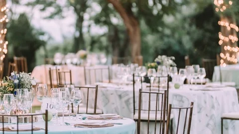Wedding Ceremony Reception Tables For Guests Zoom In Animation 스톡 동영상 239975271