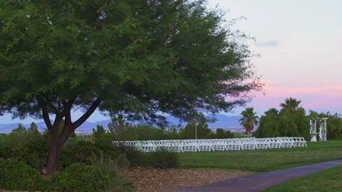Wedding Ceremony Set up with Tree in foreground Stock Footage 138048149