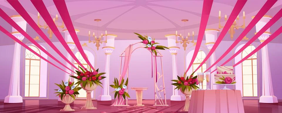 Wedding ceremony setup with arch Illustrazione stock