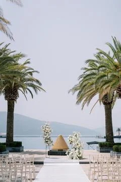 Wedding Ceremony Setup at Regent Hotel Pier Porto Montenegro Stock Photos