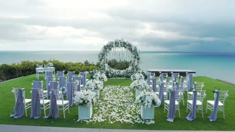 The Wedding Ceremony Setup sea view on the beach.	 Stock Footage 156401004