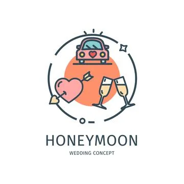Wedding Ceremony Thin Line Icon Honeymoon Concept. Vector Stock Illustration