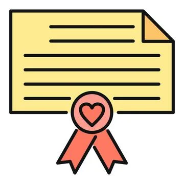 Wedding certificate document with heart emblem and ribbon Stock Illustration
