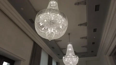 Wedding Chandeliers Full of Crystals During a Party Indoors Stock Footage 241323276