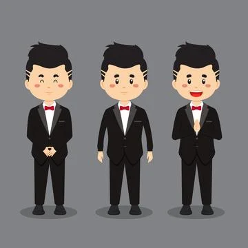 Wedding Character with Various Expression Stock Illustration