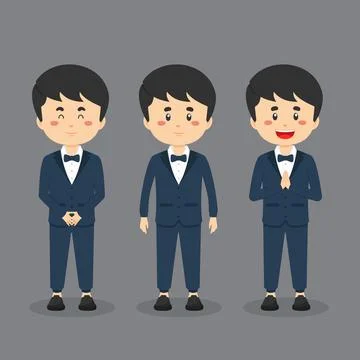 Wedding Character with Various Expression Stock Illustration