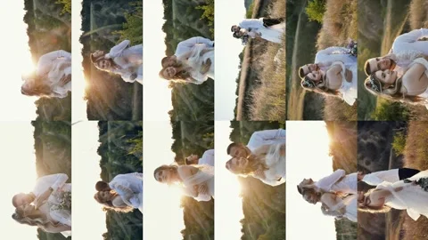 Wedding collage, multiscreen. groom, bride, bouquet, shoes, dress. Stock Footage 281577328