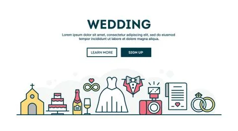 Wedding, colorful concept header, flat design thin line style Stock Illustration