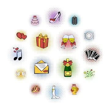 Wedding comics icons set Stock-Illustration