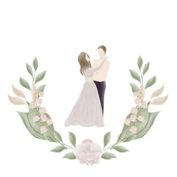 Wedding composition, a couple in love in a frame of illustrations in pastel c Stock Illustration