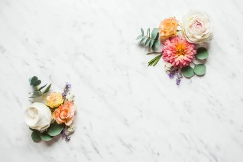 Wedding composition on the white marble background Stock Photos