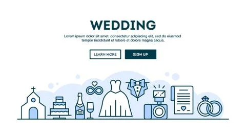 Wedding, concept header, flat design thin line style Stock Illustration