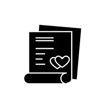 Wedding contract black icon, vector sign on isolated background. Wedding Stock Illustration