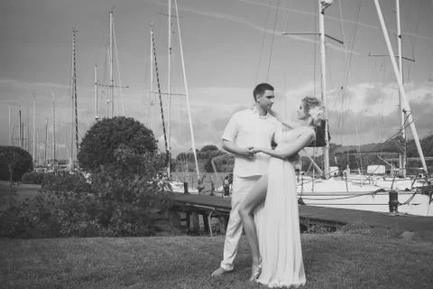 Wedding couple in bay Foto stock