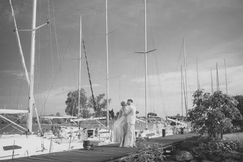 Wedding couple in bay Stock Photos
