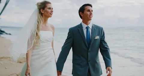 Wedding Couple on the Beach Stock Footage 85545932