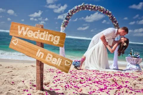 Wedding couple at the beach Stock Photos