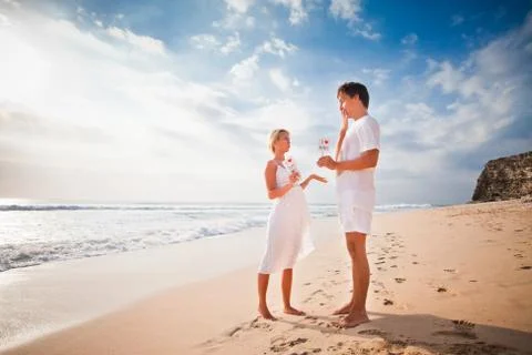 Wedding couple at the beach Stock Photos
