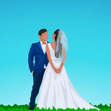Wedding couple  on blue Stock Illustration