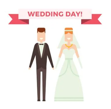 Wedding couple cartoon style vector illustration Ilustração Stock