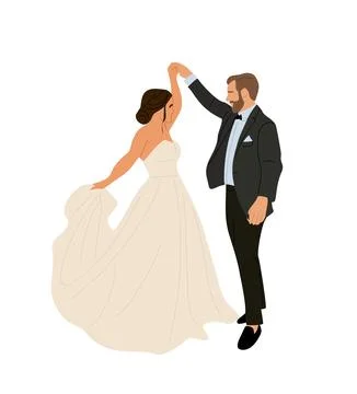 Wedding couple dancing vector isolated on white. Ilustração Stock