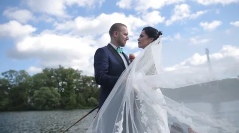 Wedding Couple Floating on a Gondola Stock Footage 49863712