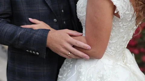 Wedding couple. Hand movements. Touch of hands. Couple in love. Stock Footage 167606575
