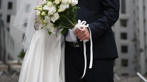 Wedding couple holding hands Bride Grom Stock Footage 86601908
